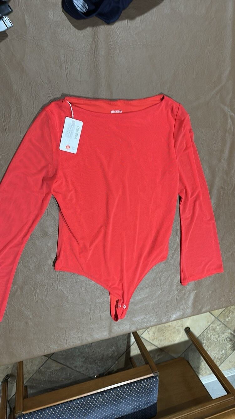 REORIA Women’s Red Longsleeve Bodysuit Sz 2XL